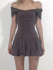 U-neck Low-rise Slim-fit Short-sleeved Mini Pleated Dress