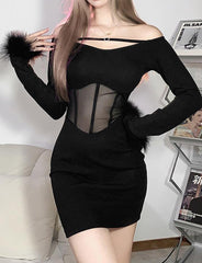 Slim-fitting Fashion One-line Neck Sexy Black Dress