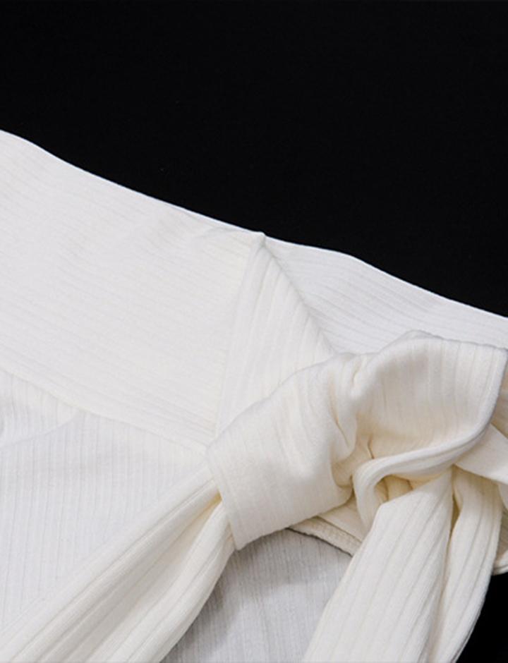 Polo Neck Short Sleeve Slim Bodysuit Tie Skirt Two-Piece Set