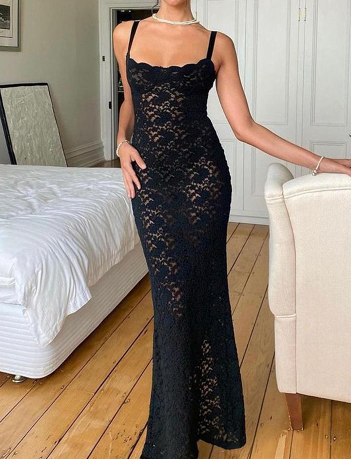 Lace See-through Bodycon Maxi Prom Dress