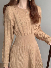 Knitted Chic Slim Twist Waist Long-sleeved Dress