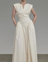 White Summer Sleeveless Waist Dress