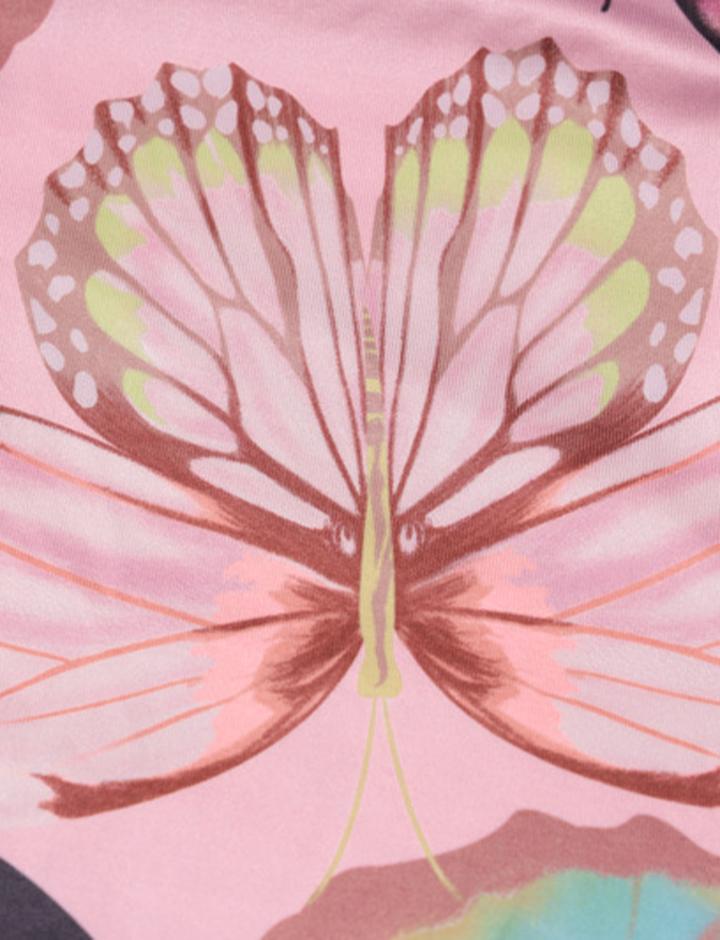 Butterfly Print Slim Fit Irregular Bandeau Ruffle Dress