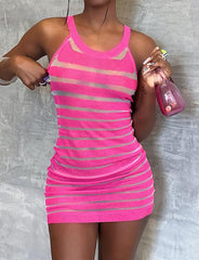Striped Colorblock Hollow Out Bodycon Short Dress