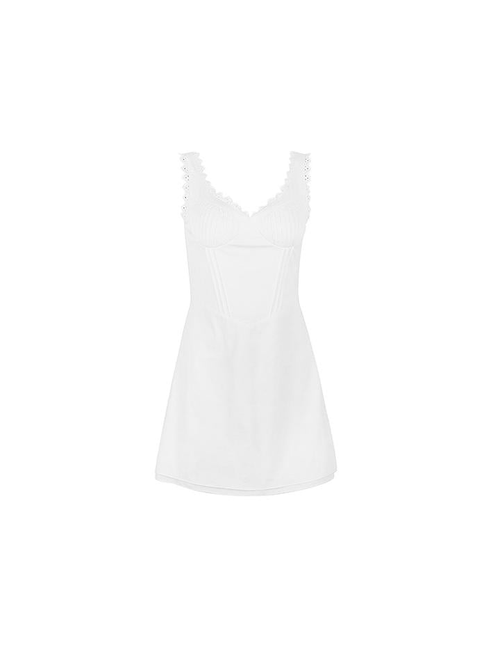 White Lace Panel Bust Strap A-Line Dress