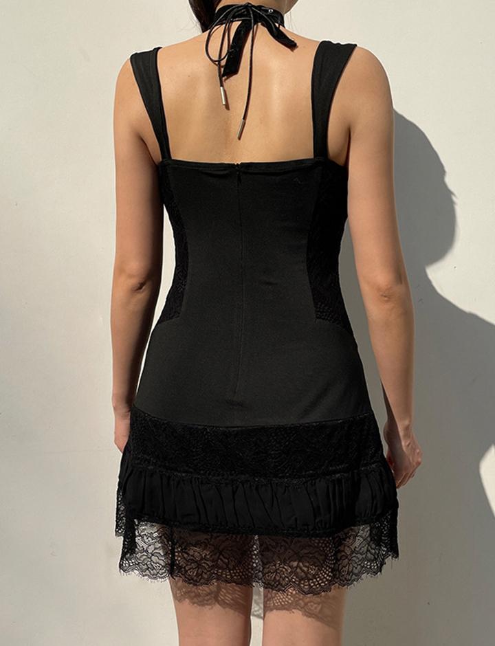 Sexy Lace Stitching V-neck Tight High Waist Dress