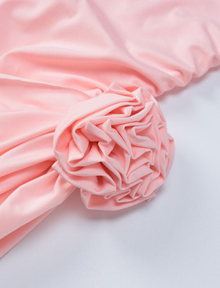 Solid Color Flower Decor Strap Bodycon Short Dress