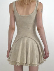 American Retro Spice Girl Slim Sleeveless Stitching Design Slim Dress