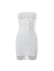 White Lace Trim Strapless Bodycon Short Dress