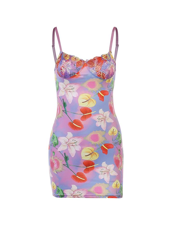 Sexy Colorful Floral Print Slip Dress