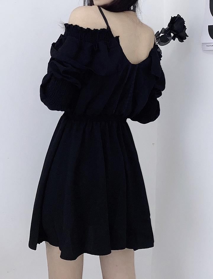 Sling Strapless Lace Stitching Llittle Black Dress