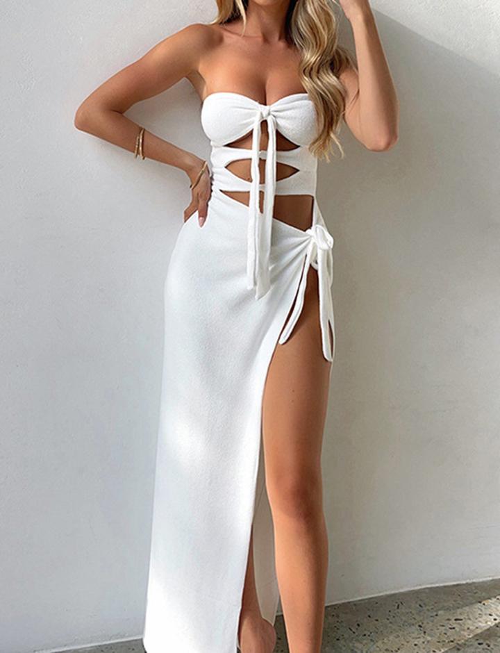 Holiday Sexy Slim Bust Shower Babes Bandage Slit Design Tube Top Dress