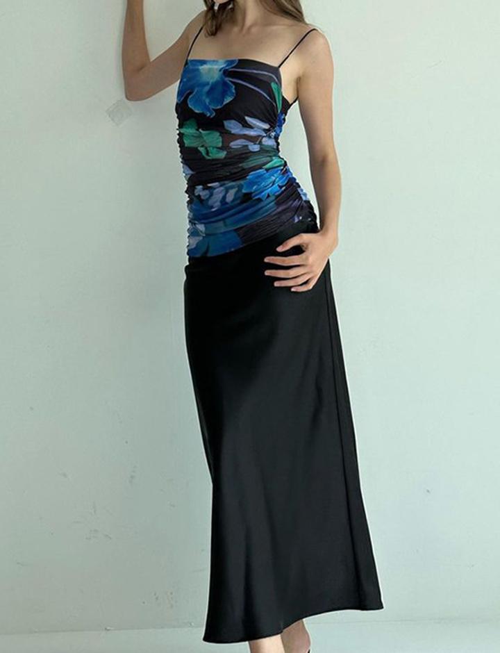 Retro Holiday Style Floral Strap Backless Color Block Dress