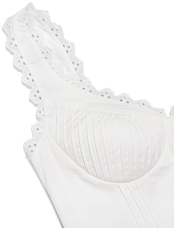 White Lace Panel Bust Strap A-Line Dress