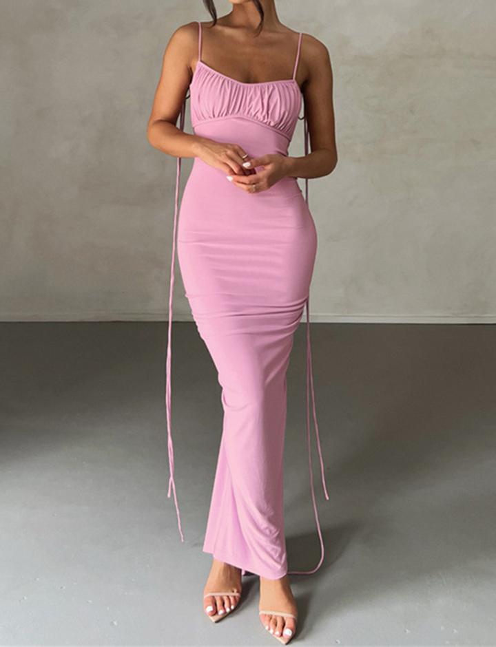 Sexy Open Back Slim Package Hip Pleated Sling Dress
