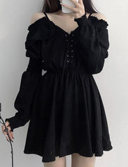 Sling Strapless Lace Stitching Llittle Black Dress