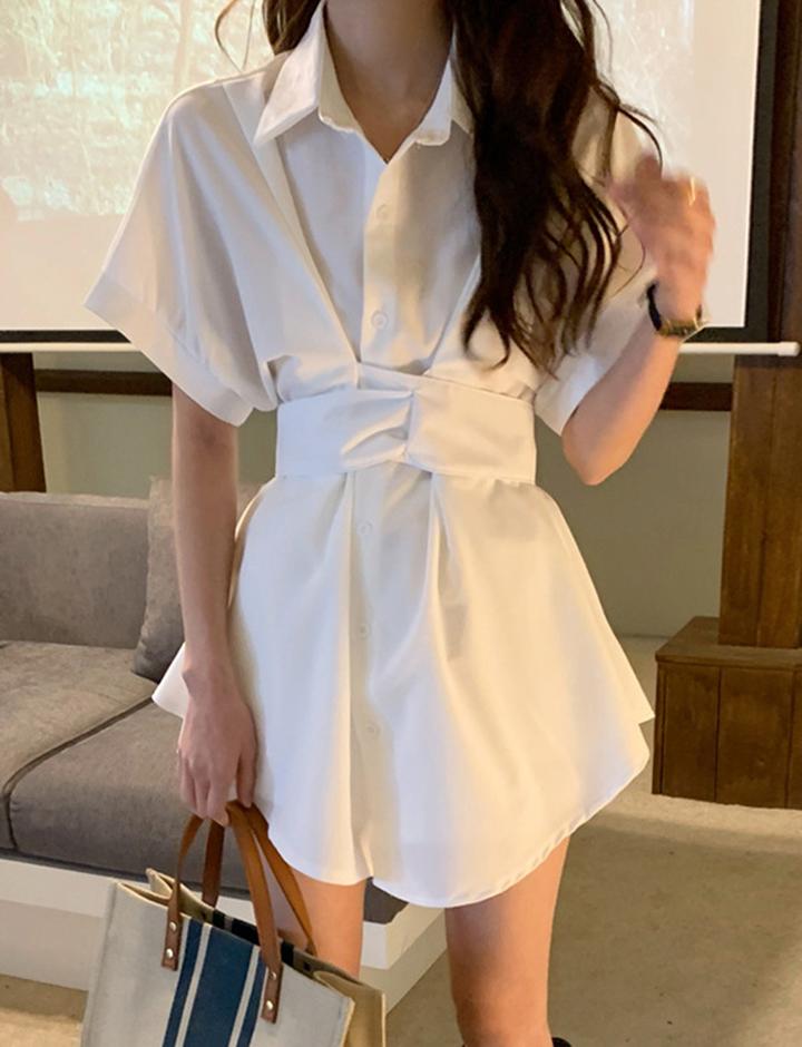 Loose Waist Tie Bow Casual Short Dress For Women