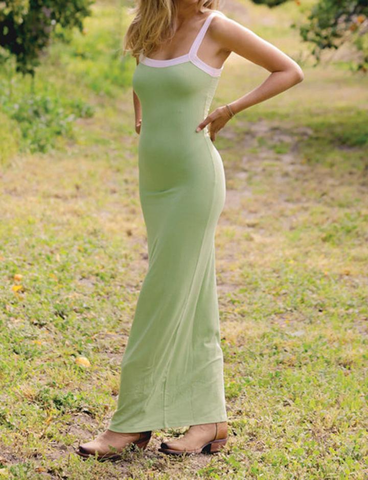 Design Sense Fashion Simple Slim Contrasting Color Suspender Dress For Women