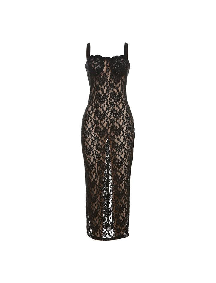 Lace See-through Bodycon Maxi Prom Dress