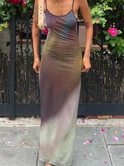Tie Dye Print Cami Bodycon Maxi Dress