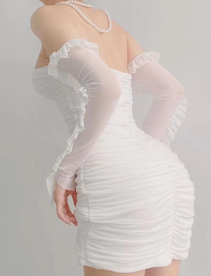 One shoulder Backless Paneled Mesh Wedding Short Dress