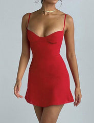 Red Slim Slip Summer Bodycon Mini Dress For Date